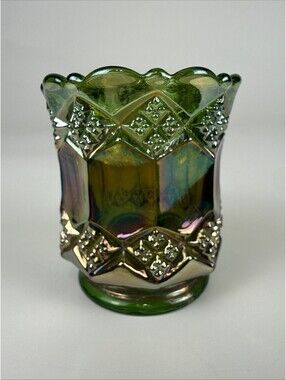 Imperial Green Carnival Glass 3 In 1 Three in One Toothpick Holder Vintage